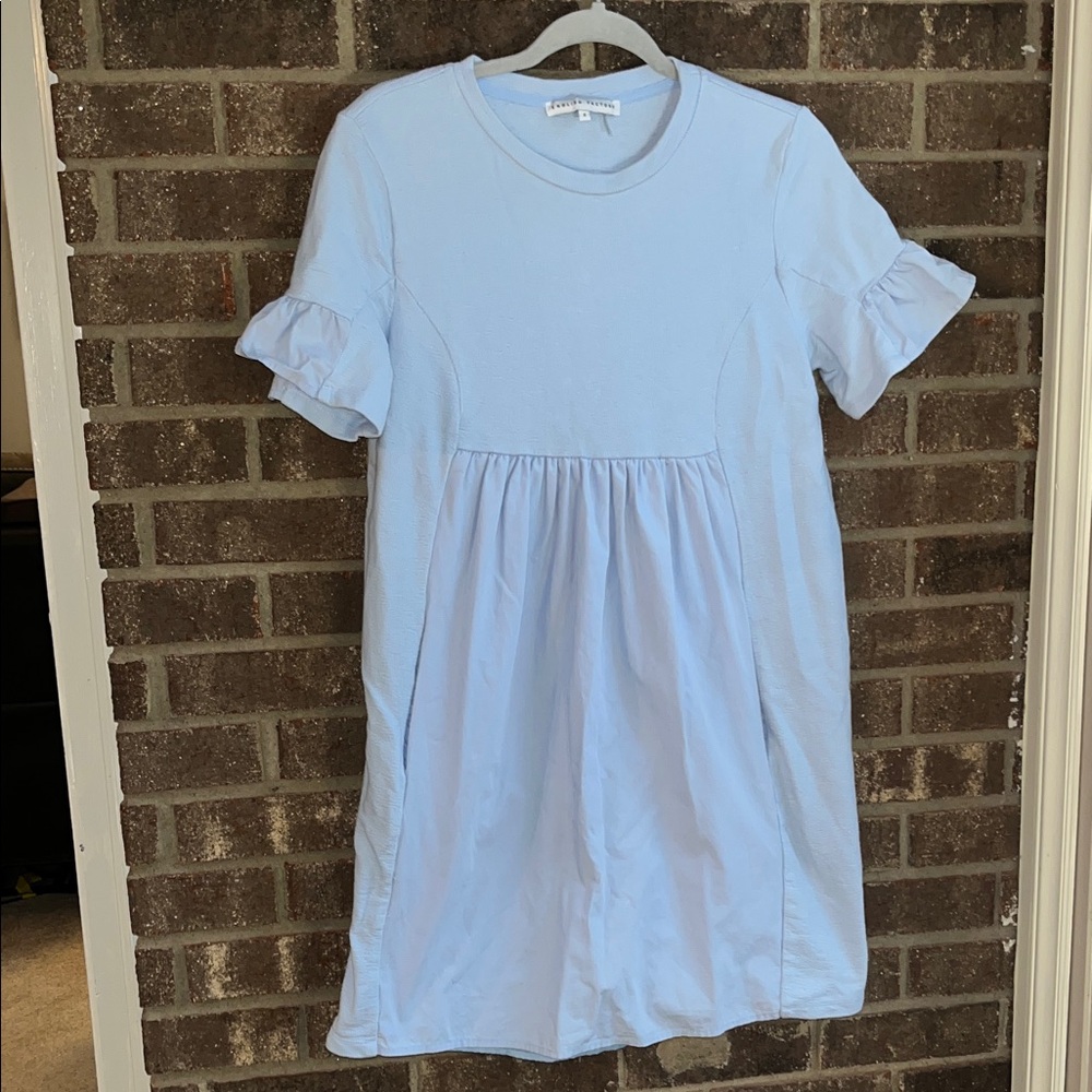 English Factory Light Blue Casual Dress with Ruffle Sleeves and Pockets